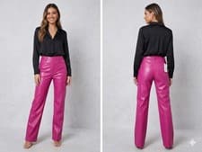 Image of Premium Magenta PU Faux Leather Straight Leg Trousers - Size 6 #C06