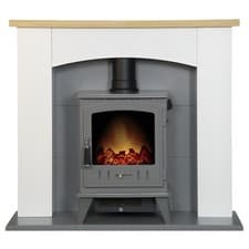 Image of Adam Huxley in Pure White & Grey with Aviemore Electric Stove in Grey Enamel,...