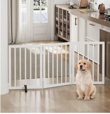 Image of Wooden Pet Gate 61CM Height 3Panels Metal Stands Dog Barrier White