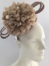 Image of Beige Sinamay Fascinator with Flower Trim