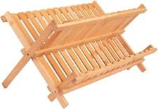 Image of Bamboo Dish Drying Rack - Large 2 Tier Wooden Dish Drying Rack for Kitchen