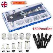 Image of 160X Threaded Nut Riveter Gun M3/M4/M5/M6/M8 Insert Kit Rivnut Nutsert Hand Tool
