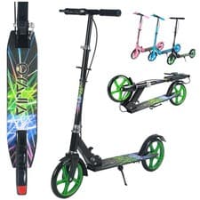 Image of Folding Kick Scooter 2 Big Wheel Teen Adult Ride On WITH HAND Brake Push Scooter
