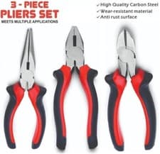Image of 3PC HEAVY DUTY 150mm COMBINATION LONG NOSE SIDE CUTTER CUTTING PLIERS SET