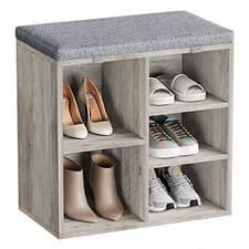 Image of Shoe Storage Bench Shoe Rack with Seating Cushion 5-Cubbies Shoe Bench Entryway