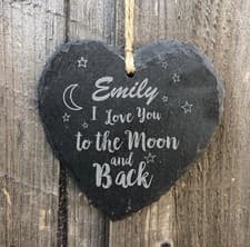 Image of Personalised Slate Hanging Heart I Love You To The Moon & Back - Any Name