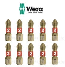 Image of 10 x WERA PH2 Phillips 2 Bi-Torsion Gold Extra Hard Screwdriver Bits For Drill