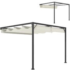 Image of Outsunny 3 x 3(m) Outdoor Pergola Retractable Canopy Wall Mounted, Cream