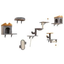 Image of COSTWAY Wall-Mounted Cat Tower Set Space Saving Cat Tree Set w/2-Tier Platform