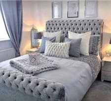 Image of Top Quality Crushed Velvet Chesterfield Bed Frame in Silver, Black, Cream, Grey