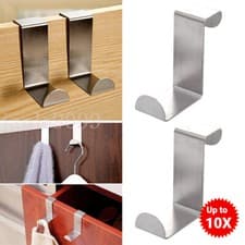 Image of Over Door Hook Stainless Steel Reversible Cupboard Drawer Metal Hooks Hanger