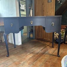 Image of WRITING DESK Walnut brass handles 3 Drawer Dressing Table painted Annie Sloan 