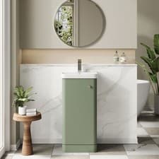 Image of Nuie Core 400mm  Floor Standing 1-Door Basin Vanity Unit Satin Green Bathroom