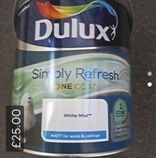 Image of Dulux SIMPLY REFRESH Emulsion 'White Mist' 2.5L MATT finish New COLLECTION ONLY