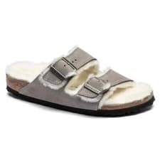 Image of Birkenstock Arizona Shearling Suede Sandals Grey-Stone Coin Unisex UK 4.5 / EU37
