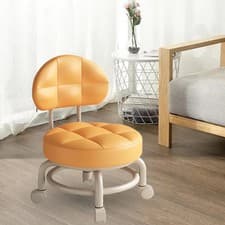 Image of Low Round Rolling Stool Pedicure Stool Multipurpose PU Leather Cleaning Roller