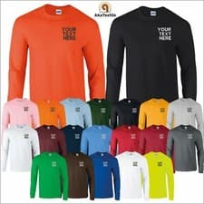 Image of Personalised Custom Embroidered Men Long Sleeve T-Shirt Crew Neck Casual Tee Top