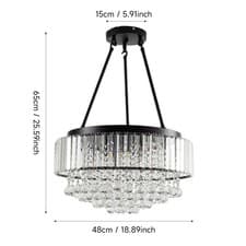 Image of Luxury Crystal Chandelier Black Round Ceiling Light Pendant Lamp for Living Room