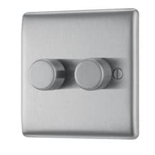 Image of British General Dimmer Switch Double LED Metal 2 Gang 2 Way Brushed Steel