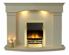 Image of New Marble Fireplace Surround with Brass Dimplex Electric Fire & Lights, 48 in