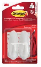 Image of Medium Designer Hanging Hooks Pack of 2 Command 3M Damage Free Hold up to 1.3kg