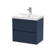 Image of Nuie Havana 600mm Midnight Blue Wall Hung 2-Drawer Vanity Unit Thin Edge Basin