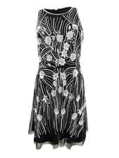 Image of Adrianna Papell Women's Embellished Mesh Sheath Dress (12, Black/Ivory)
