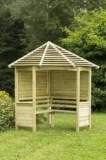 Image of Wooden 8x5ft Corner Arbour Venetian Roof Wooden Garden Bench Seat Free Delivery