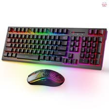 Image of Rechargeable Wireless Keyboard and Mouse Gaming Combo Set RGB Backlit Light up