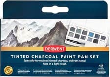 Image of Derwent Tinted Charcoal Paint Pan Set, 12 Set, Half Pan Size, Water Soluble, New
