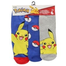 Image of Pokemon Socks 3 Pairs 3 Sizes Childrens 3 Pack Pikachu new