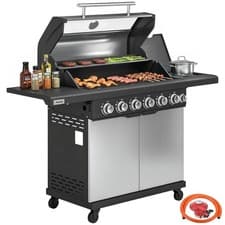 Image of Outsunny 6+1 Burner Gas BBQ Grill, Barbecue Grill with Warming Rack, Silver