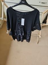 Image of French Connection Anes Lace Mix Jersey Black Ronk Top Size M. BNWT