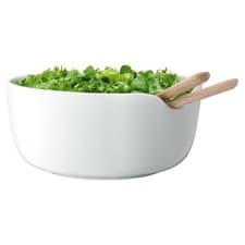 Image of LSA International Dine Porcelain Bowl and Oak Servers 24cm White