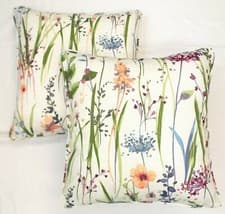 Image of Set of 2 Luxury Meadow Flowers Cotton Floral Piped 18" Cushion Covers £12.99