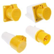 Image of Yellow 3 Pin 16A / 32A 110V Industrial Connector Plug Socket Male Female 2P+E