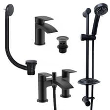 Image of Black Mono Basin Tap & Bath Shower Mixer with Slider Rail Kit Waste Round Curved