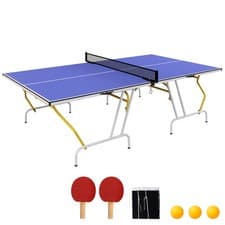 Image of SPORTNOW 9FT Foldable Table Tennis Table with Cover, Net, Paddles, Balls - Blue