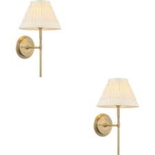 Image of 2 PACK Indoor Antique Brass Plate Wall Light Ivory Silk Shade 6W LED E14