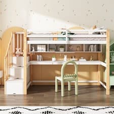 Image of Merax Kids 3FT Loft Bed Frame Children's High Sleeper with Desk Wood Bunk Bed