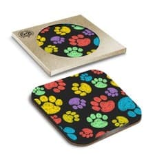 Image of 1 x Boxed Square Coasters - Bright Paw Prints Cat Dog Animal #13122