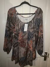 Image of New Evans Brown & Blue Patterned Blouse - UK Size 18 - Original Tags