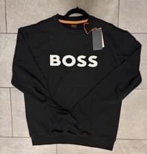 Image of Hugo Boss BOSS Logo Sweatshirt Black Crewneck Designer Jumper New With Tags