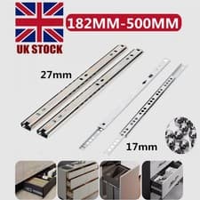 Image of Drawer Runners Pair Replacement Metal Grooved Ball Bearing Slides 17mm 27mm