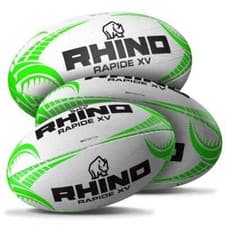 Image of 39.99  NEW    PACK OF 5  rhino rapide rugby BALLS size 5  or 4   WHITE  GREEN