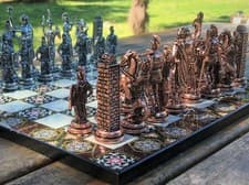 Image of Antique Mythology Chess Set | Handcrafted Wooden Board | Collector’s...