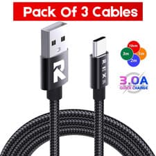 Image of USB A to USB-C Cable 3A Samsung Fast Charger Braided Long Type C Lead 1M 2M 3M