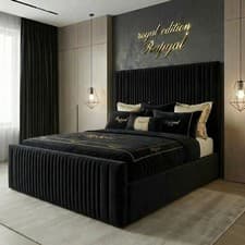 Image of OTTOMAN STORAGE BED PANEL PLUSH VELVET UPHOLSTERED BED FRAME- LINED HEADBOARD