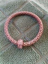 Image of Rose Gold Tone Mesh Bracelet Pave Rhinestone Floating Charm Jewelry Stretch