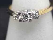 Image of diamond ring three stone 18ct gold 0.43CT, brilliant cut natural, UK size M new.